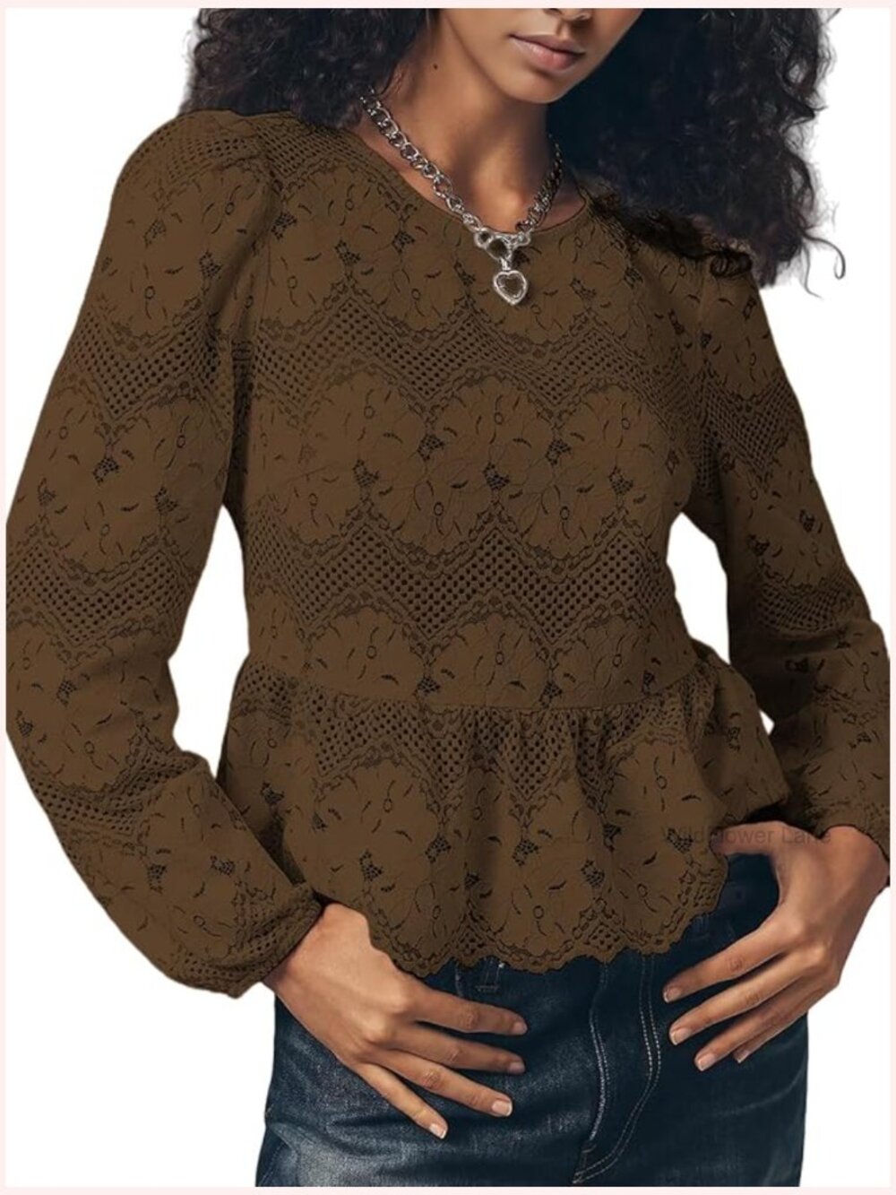 Lace Peplum Blouse Long Sleeve Floral Hollow Out Crochet Casual Dressy Shirt
